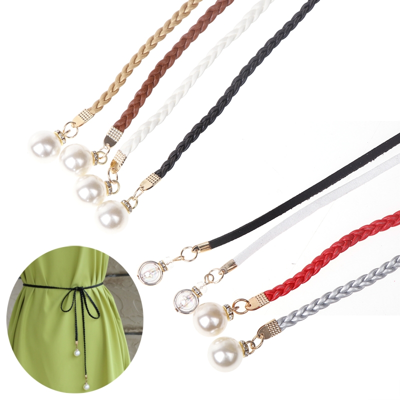 Women'S Jeans Accessories Chain - Cinto Pérola Trançado de Couro PU
